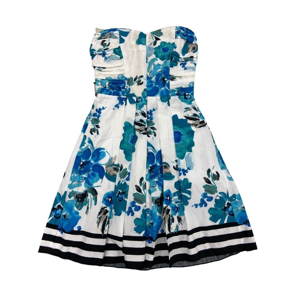 Blue Roses Sundress Pleated Strapless Mini Dress - Picture 1 of 4
